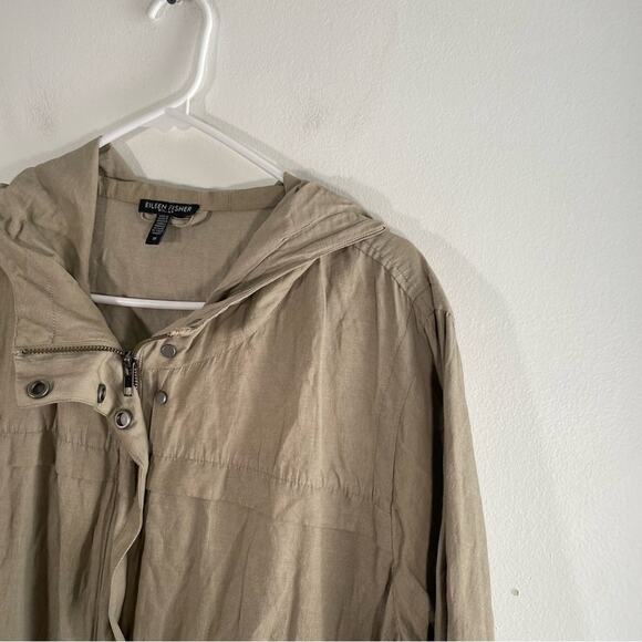 Eileen Fisher Anorak Hooded Jacket Organic Cotton Blend Khaki 1X Lightweight - Picture 4 of 14